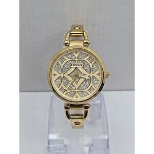 Fossil Georgia ES3293 Womens Gold Tone Crystal Dial Bracelet Watch New Battery